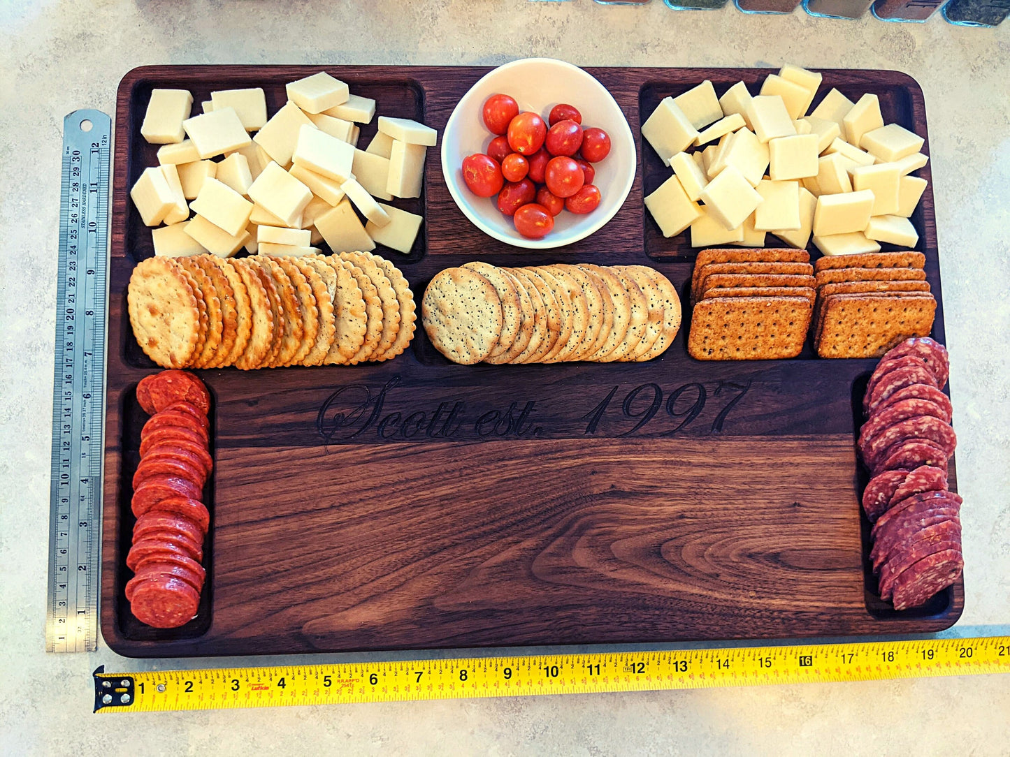 Walnut Charcuterie Board with bowl, serving tray, Housewarming, Wedding, Anniversary, Christmas Gift