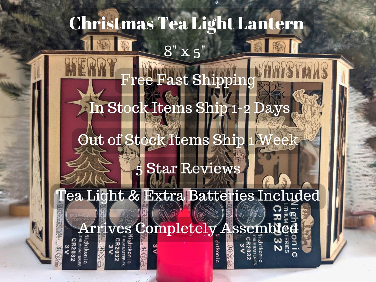 Handmade Christmas Lantern - Charming Holiday Tea Light Holder, Rustic Table Centerpiece Free Shipping