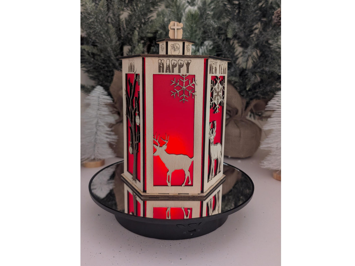 Handmade Christmas Lantern - Charming Holiday Tea Light Holder, Rustic Table Centerpiece Free Shipping