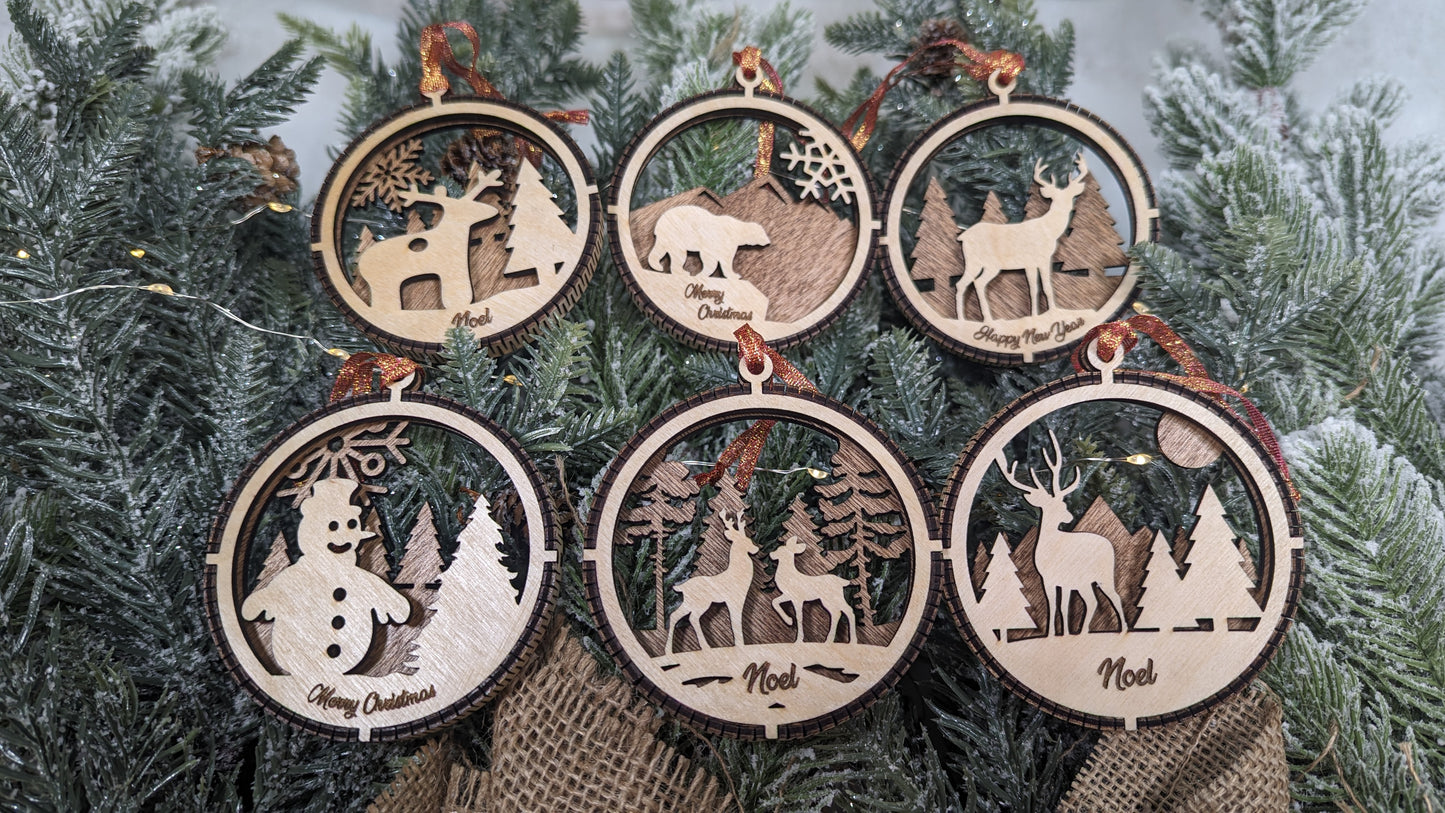 Handcrafted Laser-Cut Wooden Christmas Ornament sets