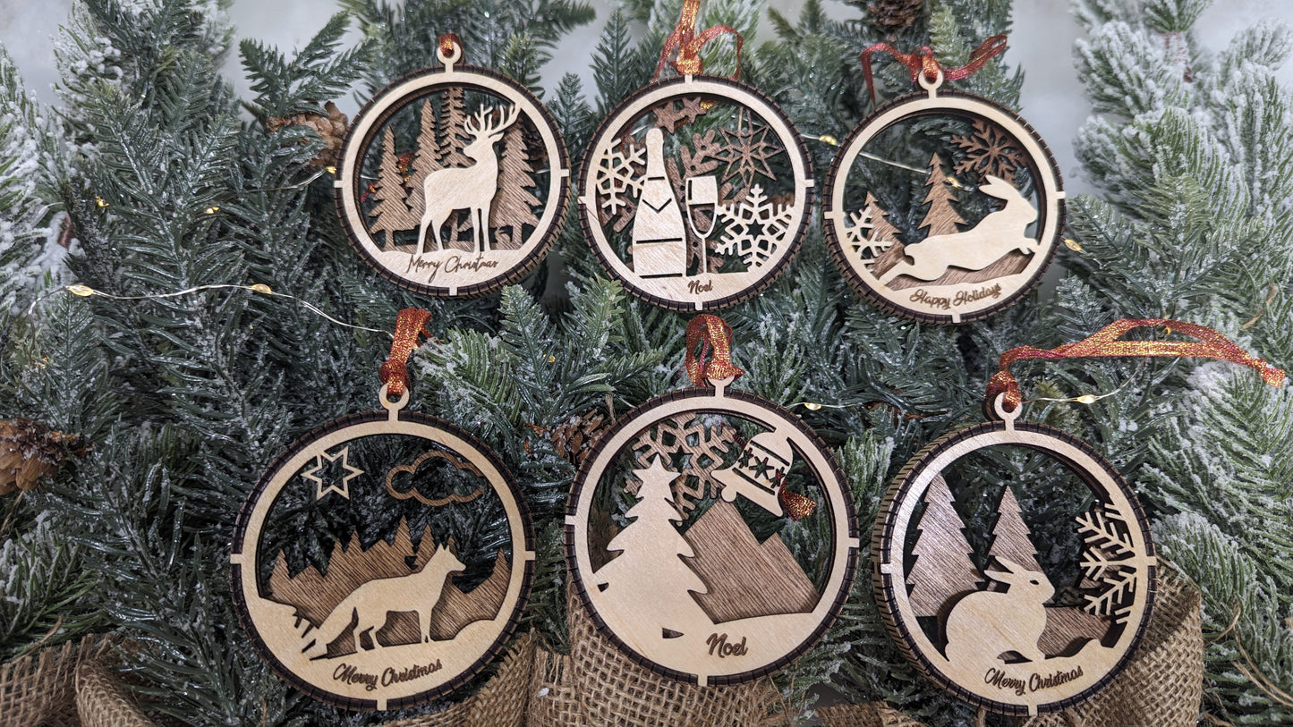 Handcrafted Laser-Cut Wooden Christmas Ornament sets