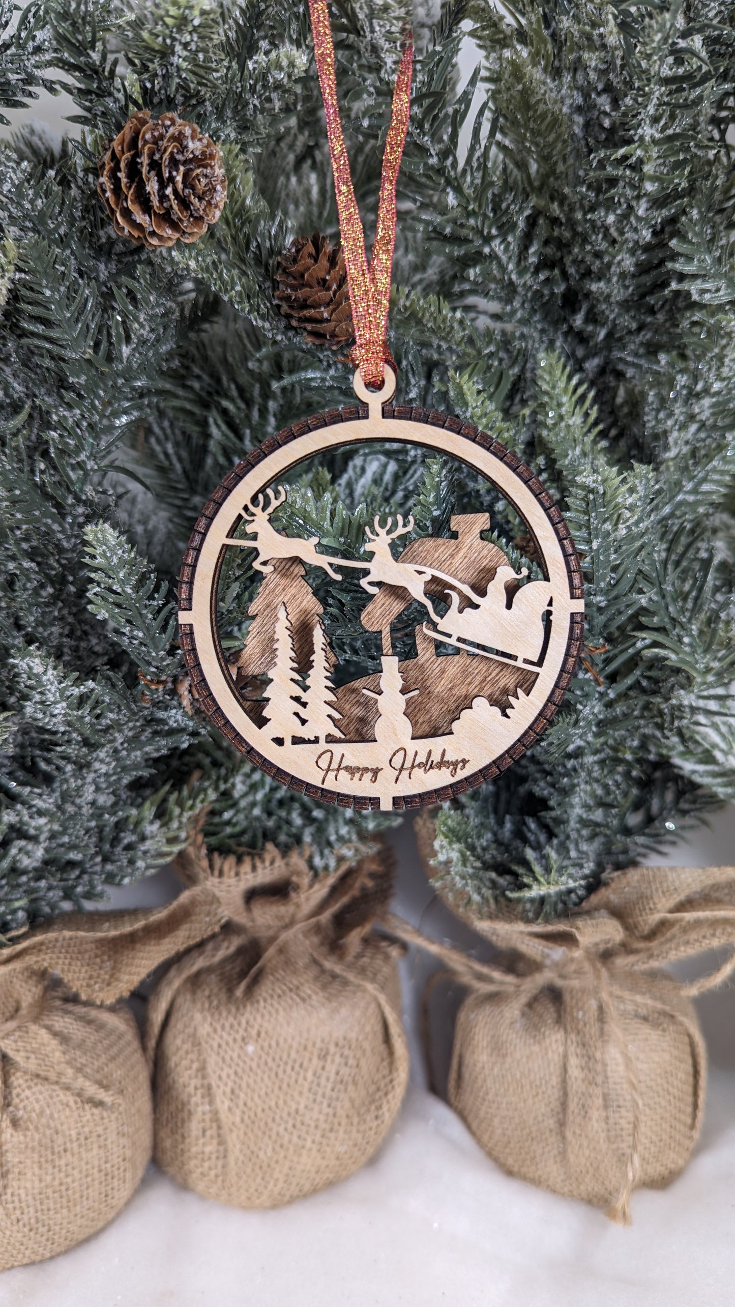 Handcrafted Laser-Cut Wooden Christmas Ornament sets