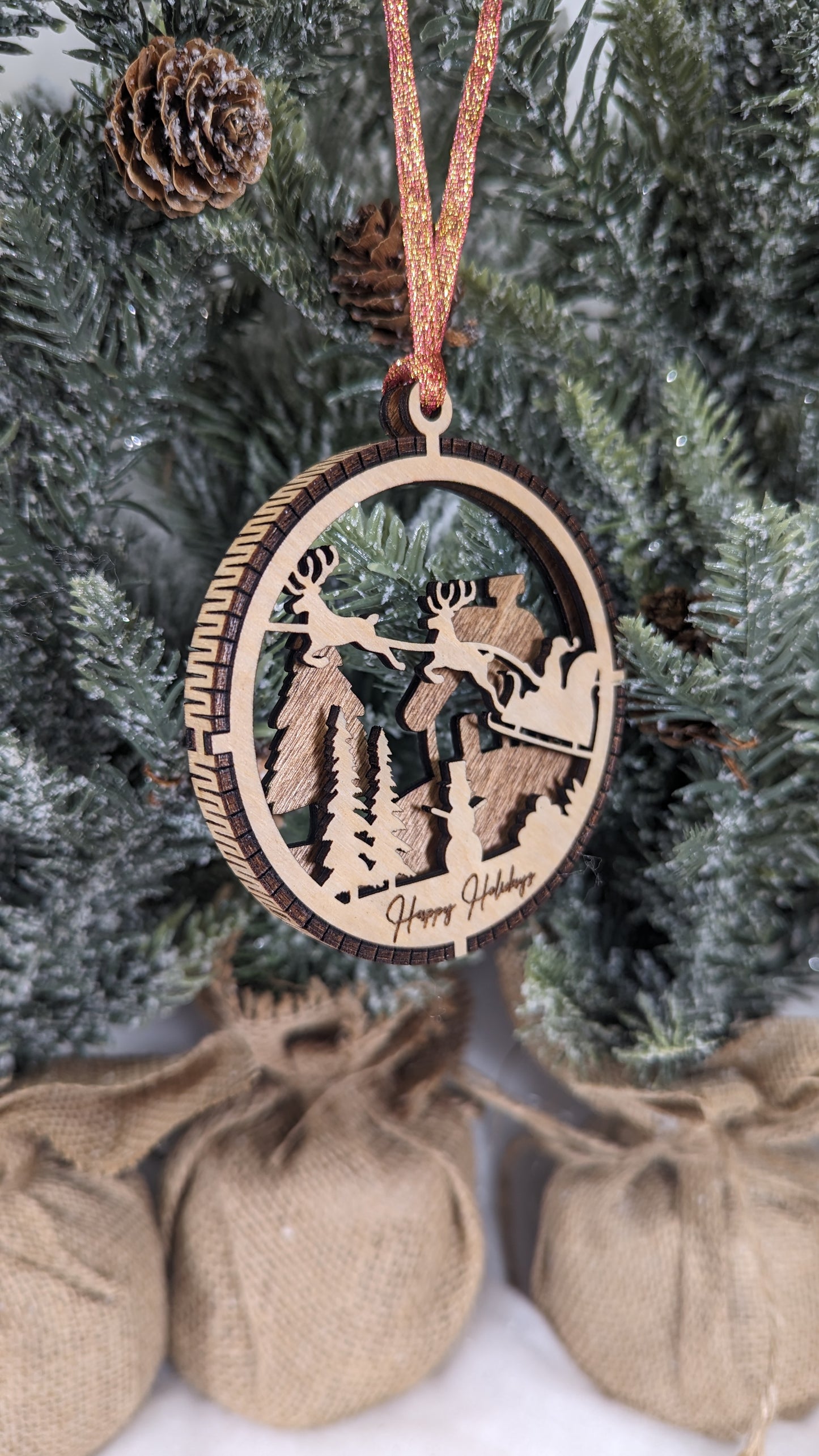 Handcrafted Laser-Cut Wooden Christmas Ornament sets