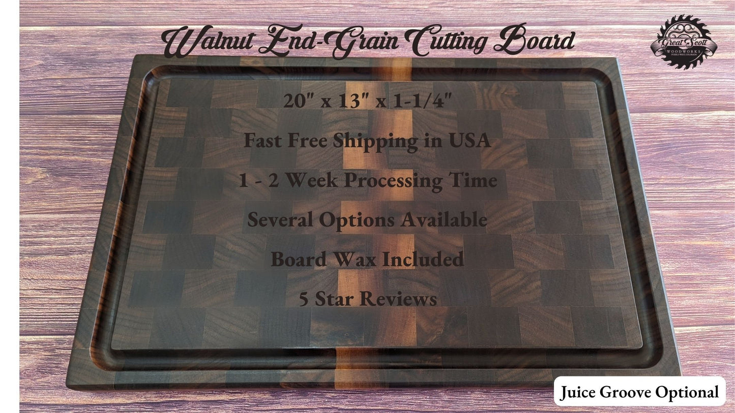 Large End-Grain Walnut Cutting Board 20" x 13" x 1-1/4"